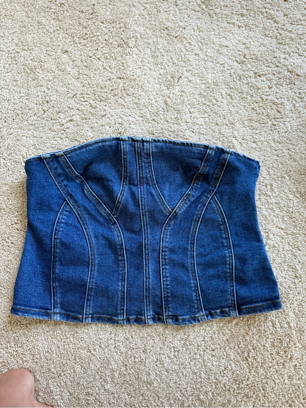 Forever 21 Denim Corset Top 1X Strapless Blue Jean Bustier Y2K